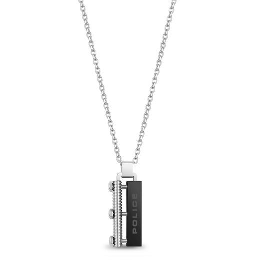 POLICE BOLT STAINLESS STELL SHINY & GUN IP BRUSHED CHAIN NECKLACE