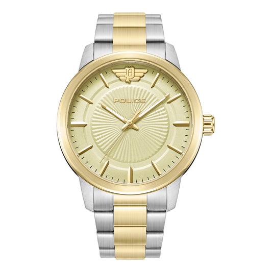 Police Men Watch PEWJG2227407 Stainless Steel Case, IP Gold Bazel, Gold Dial / Two Tone Bracelet