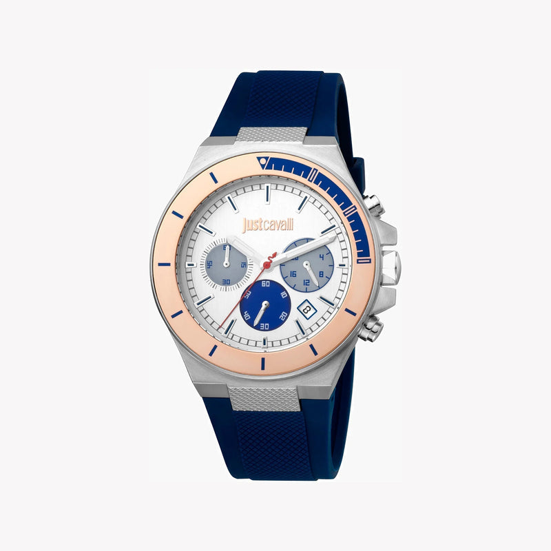 Just Cavalli Men's Blue Silicone Watch, Silver Dial - JC1G139P0035