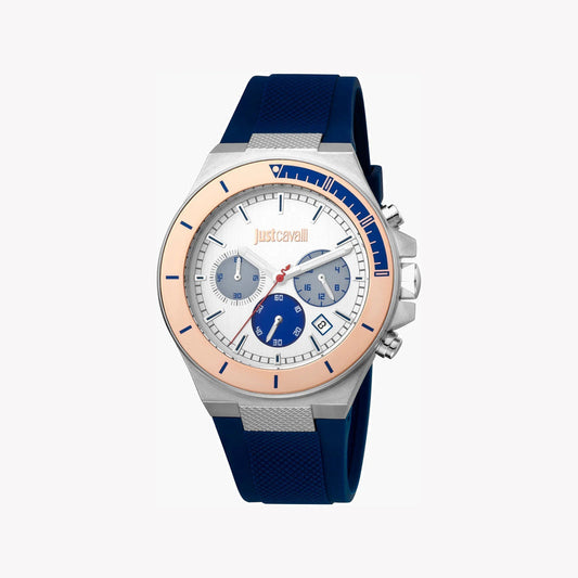 Just Cavalli Men's Blue Silicone Watch, Silver Dial - JC1G139P0035