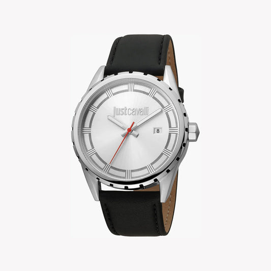 Just Cavalli Men's Silver Dial Watch, Black Leather Band - JC1G082L0515