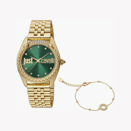 JUST CAVALLI WOMEN'S GOLD WATCH, GREEN DIAL | JC1L195M0075