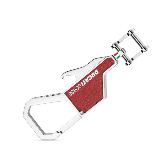 Ducati DTAGK2138103 Forma Stainless Steel with Red Leather Keyring