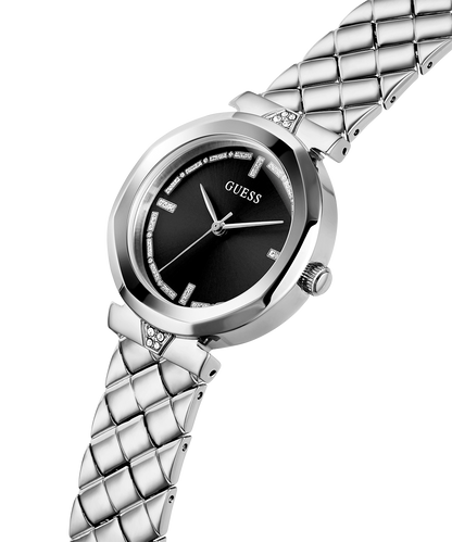 GUESS GW0613L1 – Silver Round Steel Watch – Black