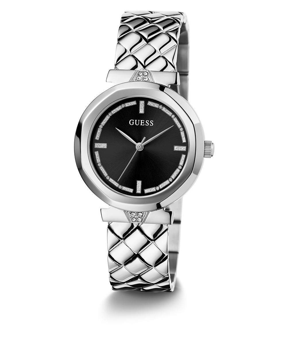 GUESS GW0613L1 – Silver Round Steel Watch – Black