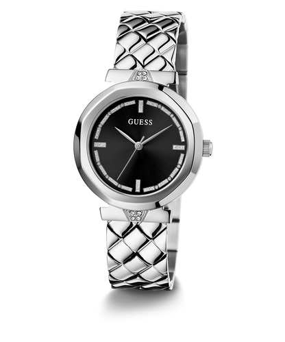 GUESS GW0613L1 – Silver Round Steel Watch – Black