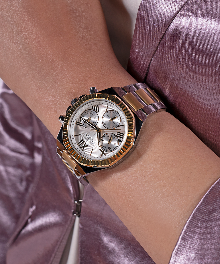 Guess Women's Gold/Silver Stainless Steel Watch, Silver Dial | Gw0769l3