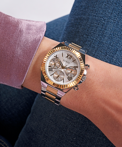 Guess Women's Gold/Silver Stainless Steel Watch, Silver Dial | Gw0769l3