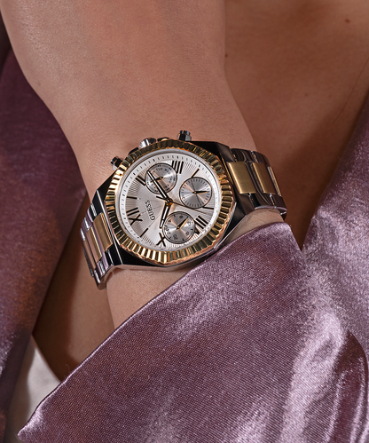 Guess Women's Gold/Silver Stainless Steel Watch, Silver Dial | Gw0769l3