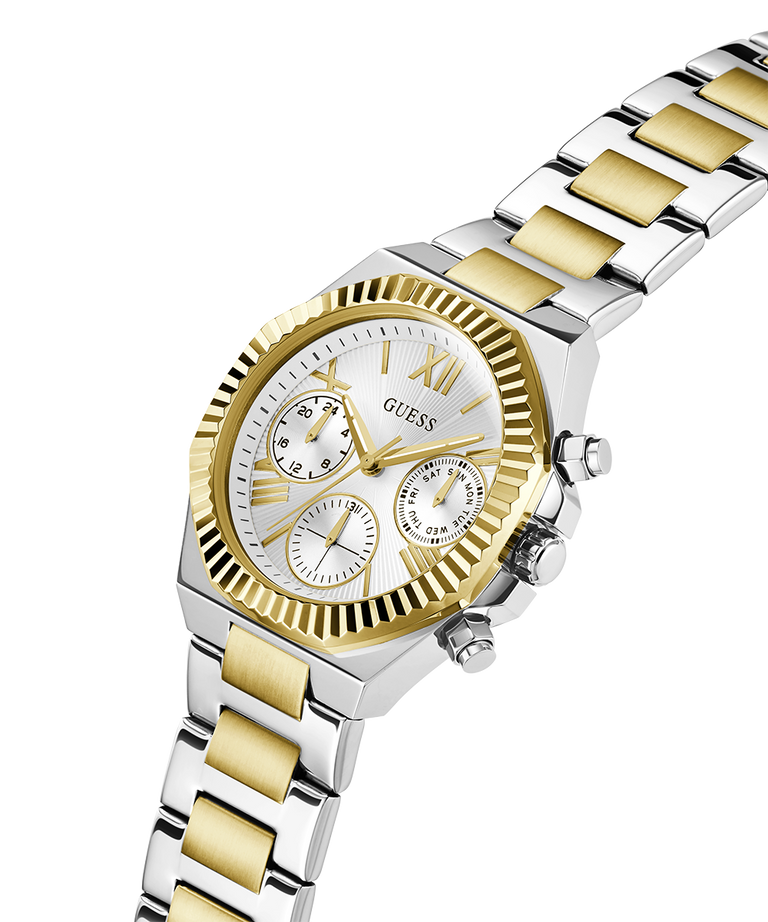 Guess Women's Gold/Silver Stainless Steel Watch, Silver Dial | Gw0769l3