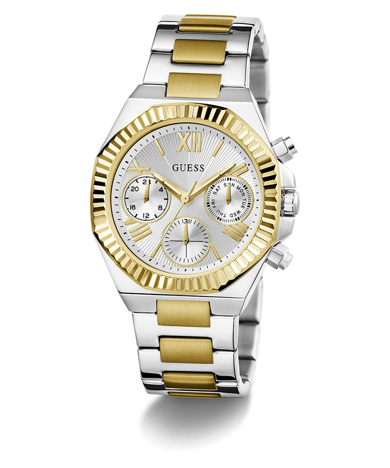 Guess Women's Gold/Silver Stainless Steel Watch, Silver Dial | Gw0769l3