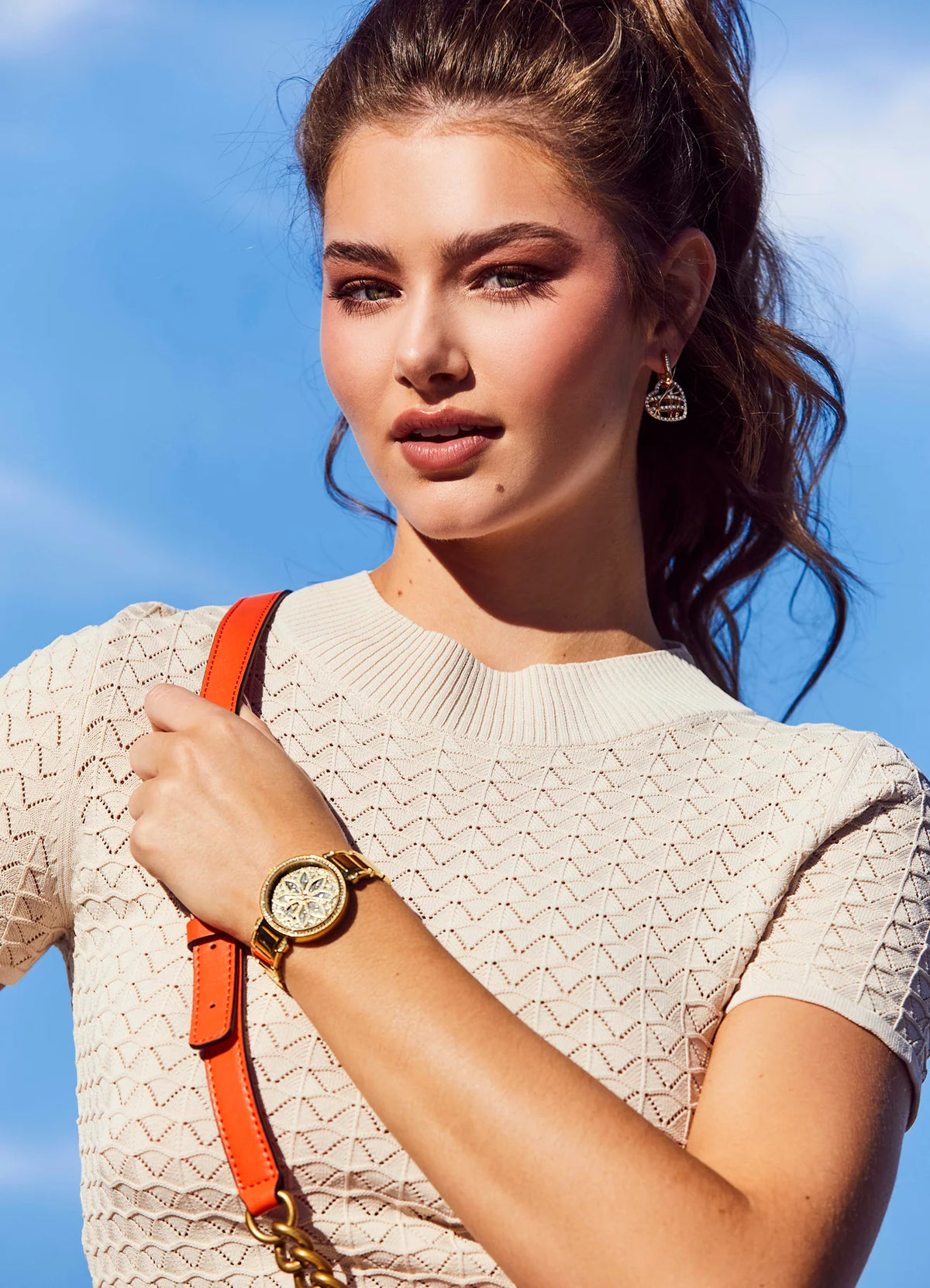 Guess GW0528L2 Ladies Watch Analog Movement Round Shape Gold Tone Polished Stainless Steel Bracelet