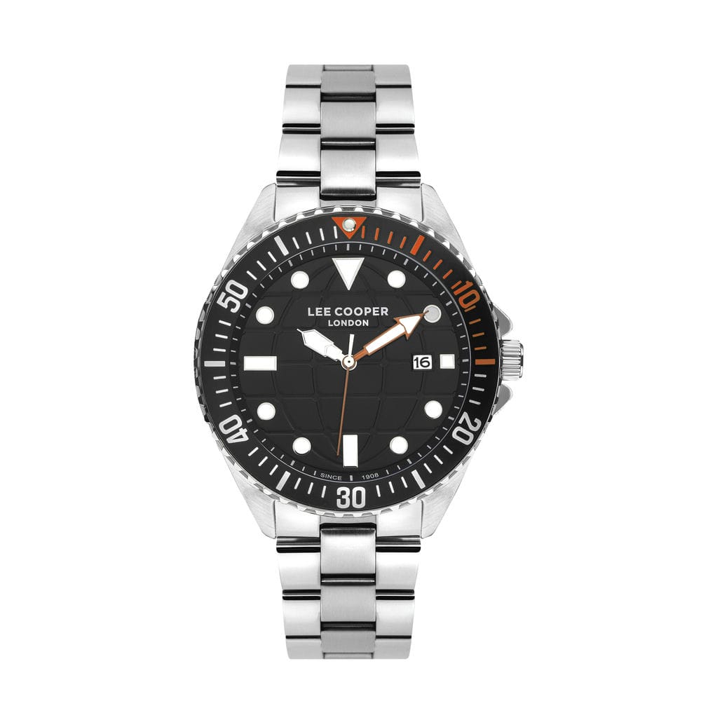 LEE COOPER Men's Black and Orange Stainless Steel Watch - LC07541.350