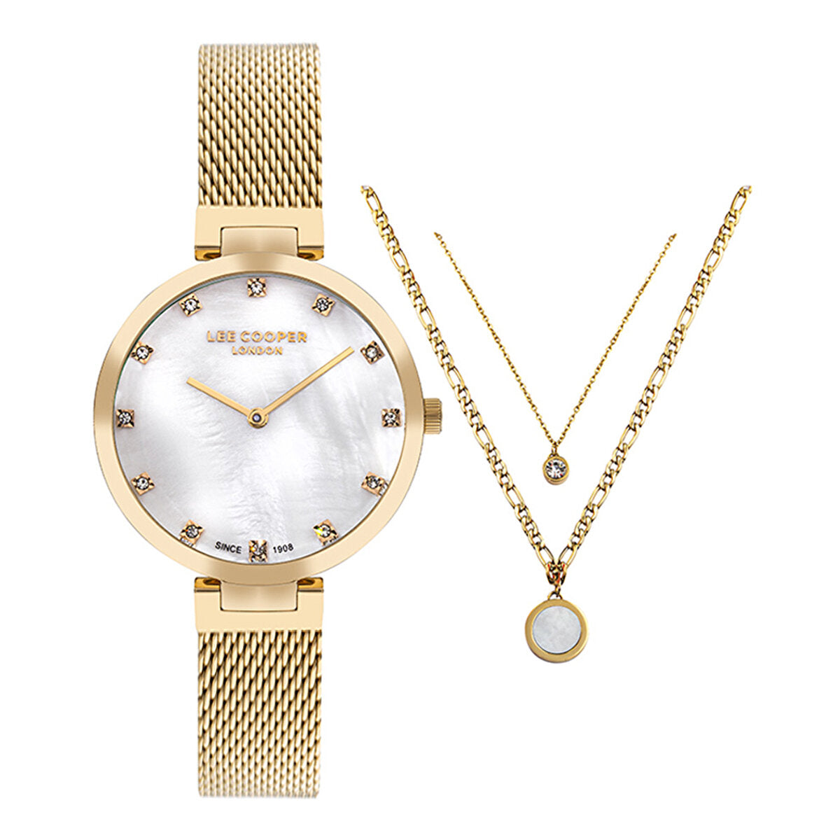 LEE COOPER Women's Gold Stainless Steel Analog Watch With Gift Set Necklace - LC07806.120