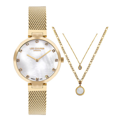 LEE COOPER Women's Gold Stainless Steel Analog Watch With Gift Set Necklace - LC07806.120