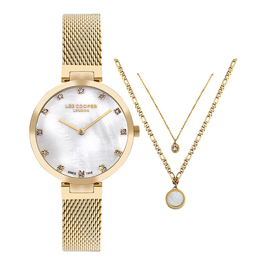 LEE COOPER Women's Gold Stainless Steel Analog Watch With Gift Set Necklace - LC07806.120