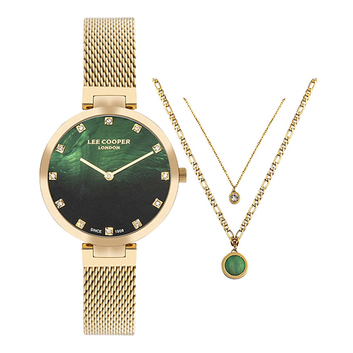 LEE COOPER Women's Gold Stainless Steel Analog Watch With Gift Set Necklace - LC07806.270