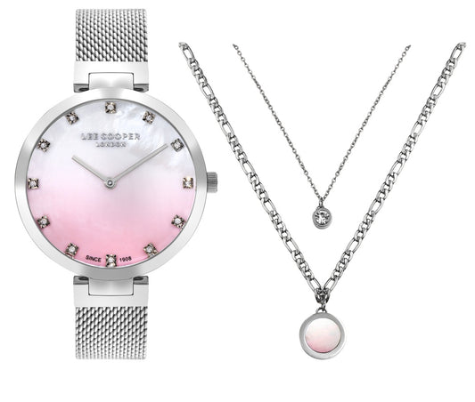 LEE COOPER Women's Silver Stainless Steel Analog Watch With Gift Set Necklace - LC07806.380