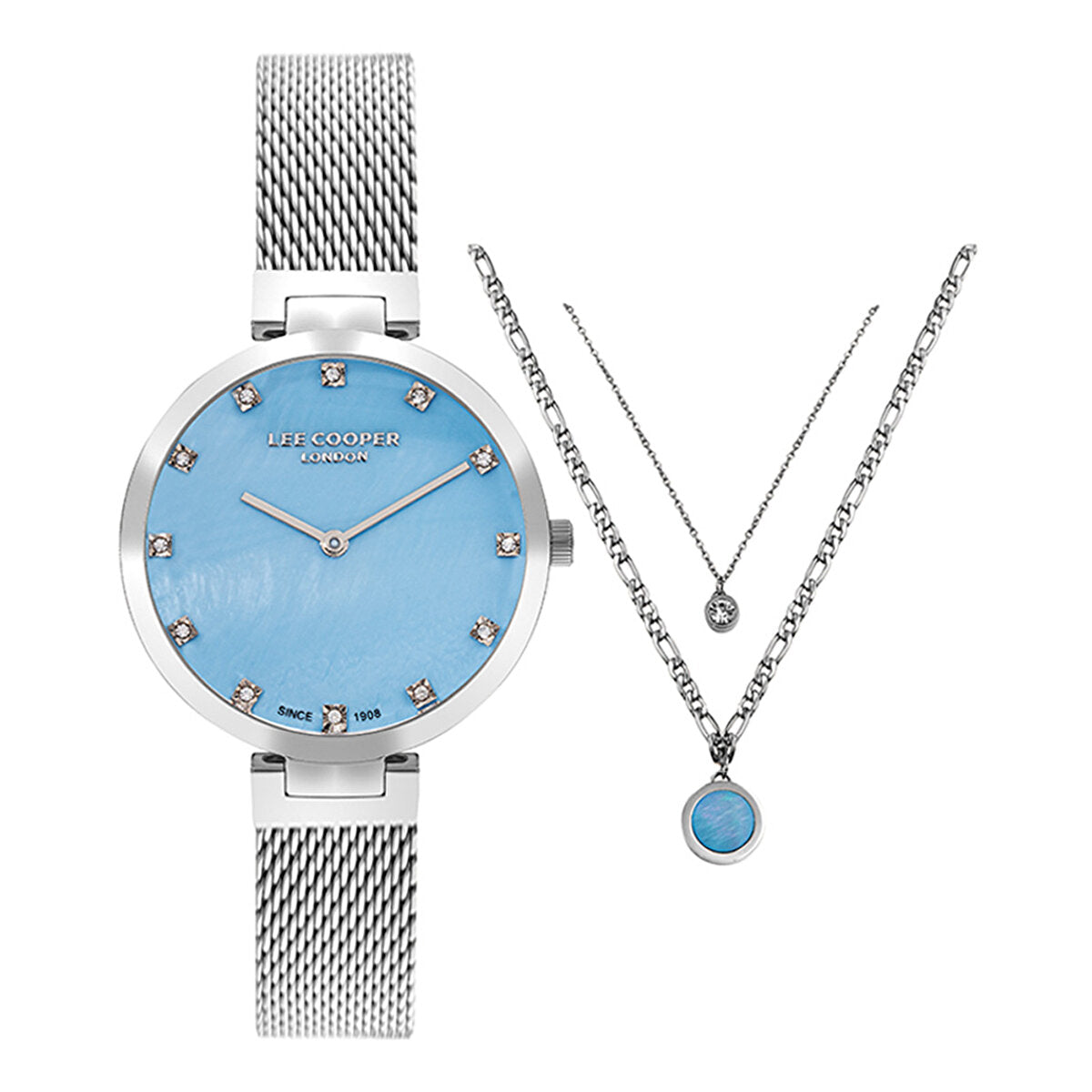 LEE COOPER Women's Silver Stainless Steel Analog Watch With Gift Set Necklace - LC07806.390