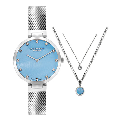 LEE COOPER Women's Silver Stainless Steel Analog Watch With Gift Set Necklace - LC07806.390