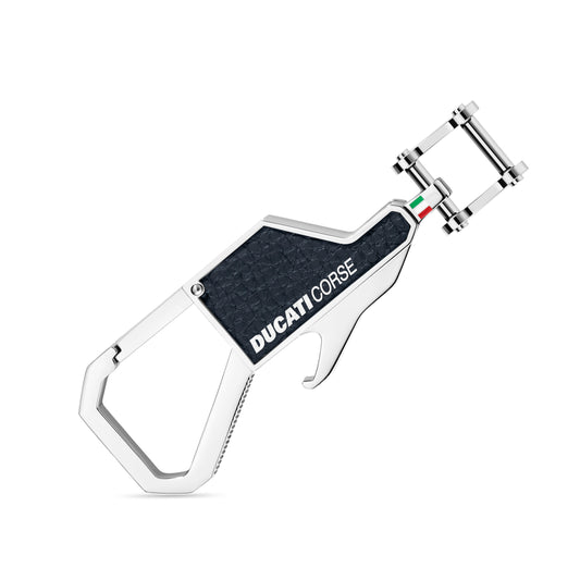Ducati DTAGK2138102 Forma Stainless Steel with Blue Leather Keyring