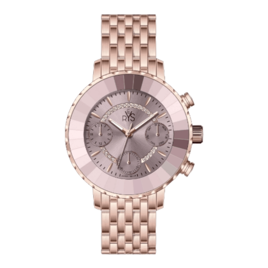 REYS Women's Rose Gold and Brown Stainless Steel Chronograph Watch - R2041-RC