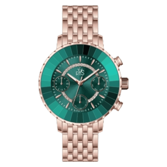 REYS Women's Rose Gold and Green Stainless Steel Chronograph Watch - R2041-RGN
