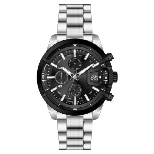 REYS Men's Silver and Black Stainless Steel Chronograph Watch - R2029-SB