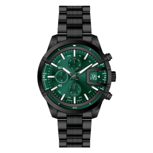 REYS Men's Black and Green Stainless Steel Chronograph Watch - R2029-BGN