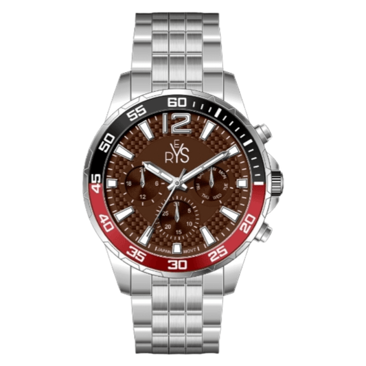 REYS Men's Silver and Brown Stainless Steel Watch - R2028-SC