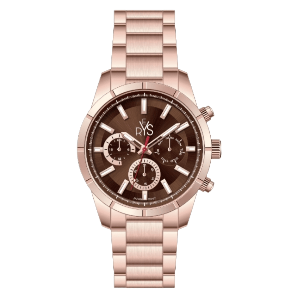 REYS Men's Rose Gold and Brown Stainless Steel Watch - R2026-RC