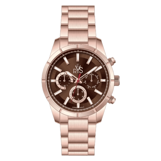 REYS Men's Rose Gold and Brown Stainless Steel Watch - R2026-RC