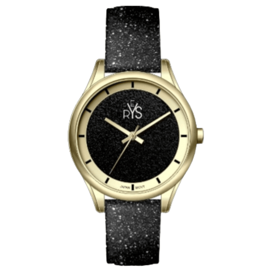 REYS Ladies Leather Watch R2019-LGB - Black Glitter Dial