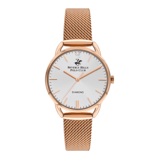 Beverly Hills Polo Club BP3299C.430 - Women's Silver Dial Rose Gold Mesh Watch