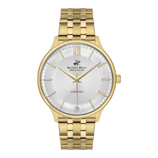 Beverly Hills Polo Club BP3307X.150 - Men's White Dial Gold Strap Watch