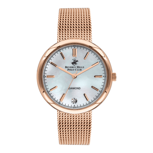 Beverly Hills Polo Club Women's Analog White MOP Dial Rose Gold Mesh Watch BP3334X.420 - Jenna