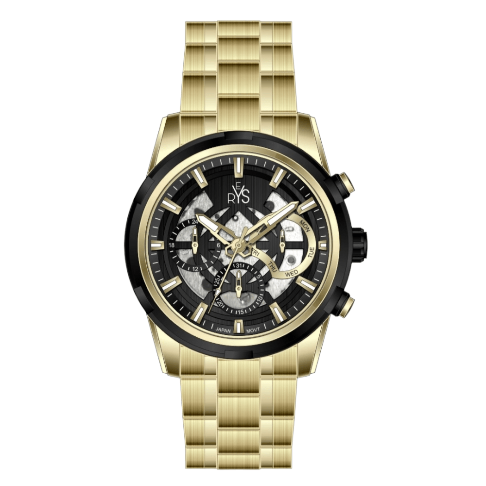 REYS Men's Gold and Black Stainless Steel Chronograph Watch - R2043-GB