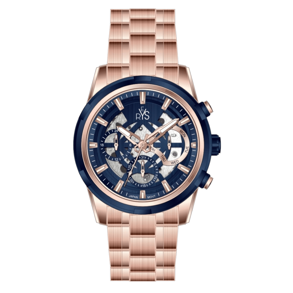 REYS Men's Rose Gold and Blue Stainless Steel Chronograph Watch - R2043-RP