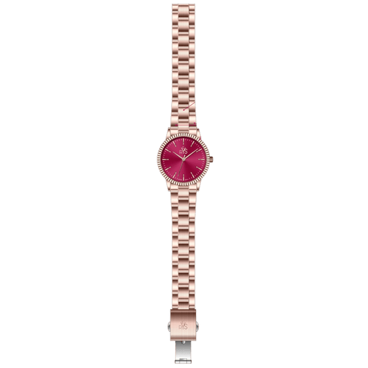 REYS Women's Rose Gold and Fuchsia Stainless Steel Watch - R2042-RF