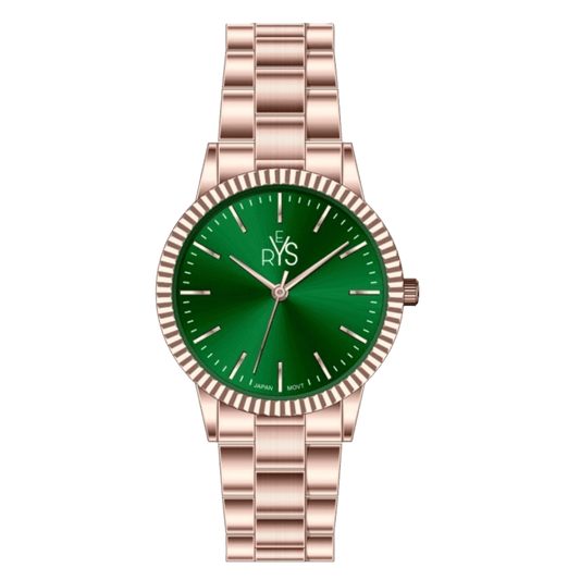REYS Women's Rose Gold and Green Stainless Steel Watch - R2042-RGN