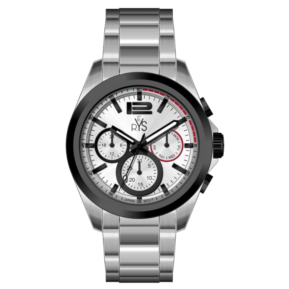 REYS Men's Silver and Black Stainless Steel Chronograph Watch - R2025-SB