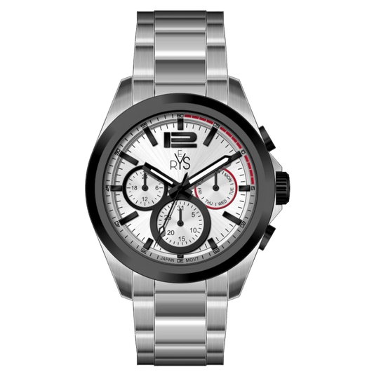 REYS Men's Silver and Black Stainless Steel Chronograph Watch - R2025-SB