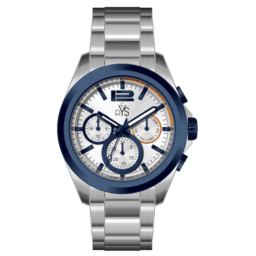 REYS Men's Silver and Blue Stainless Steel Chronograph Watch - R2025-SP