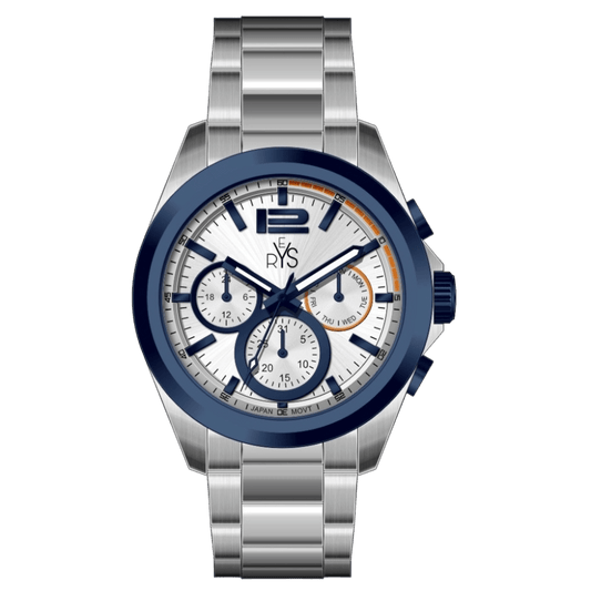 REYS Men's Silver and Blue Stainless Steel Chronograph Watch - R2025-SP