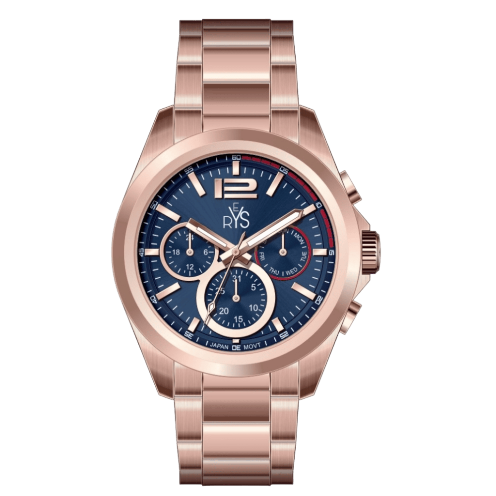 REYS Men's Rose Gold and Blue Stainless Steel Chronograph Watch - R2025-RP