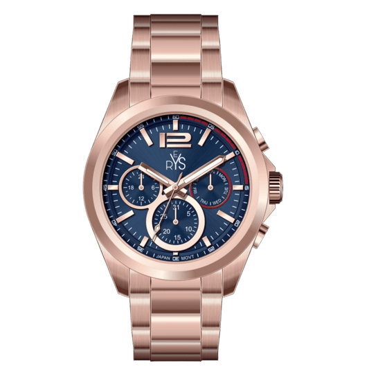 REYS Men's Rose Gold and Blue Stainless Steel Chronograph Watch - R2025-RP