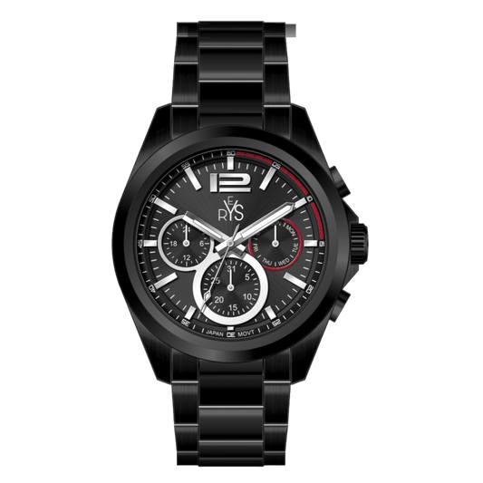 REYS Men's Black Stainless Steel Chronograph Watch - R2025-BB