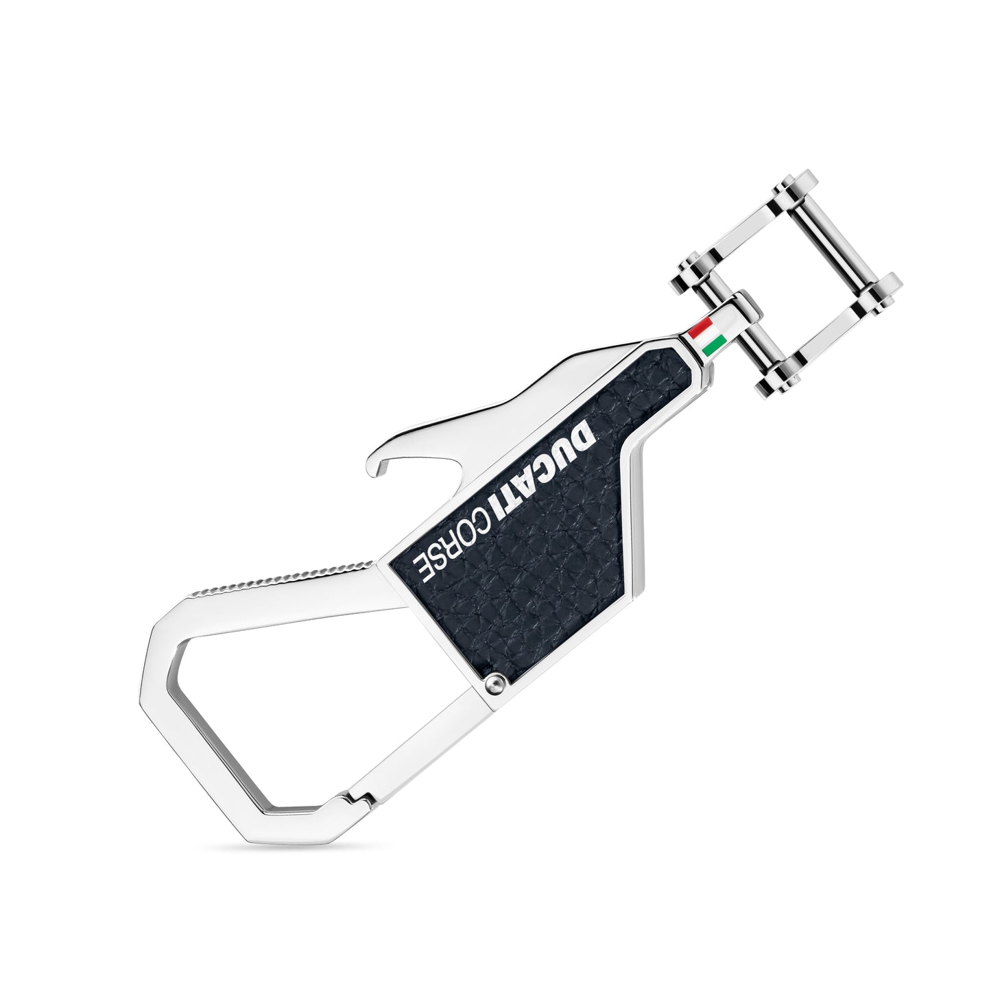 Ducati DTAGK2138102 Forma Stainless Steel with Blue Leather Keyring