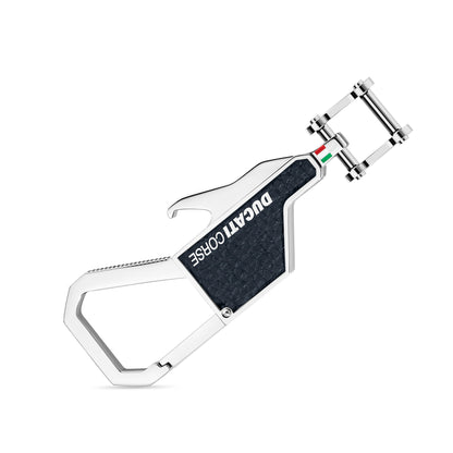 Ducati DTAGK2138102 Forma Stainless Steel with Blue Leather Keyring