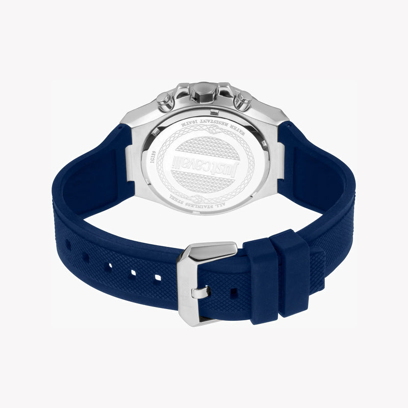 Just Cavalli Men's Blue Silicone Watch, Silver Dial - JC1G139P0035
